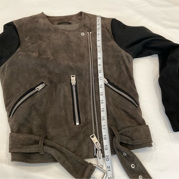 All Saints Jensen Biker Leather Suede Jacket Size 2 Taupe - Picture 12 of 16
